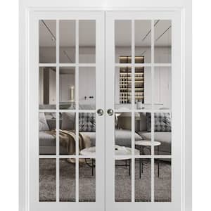 3355 60 in. x 80 in. 1 Panel White Finished Pine Wood Sliding Door with Double Pocket Hardware