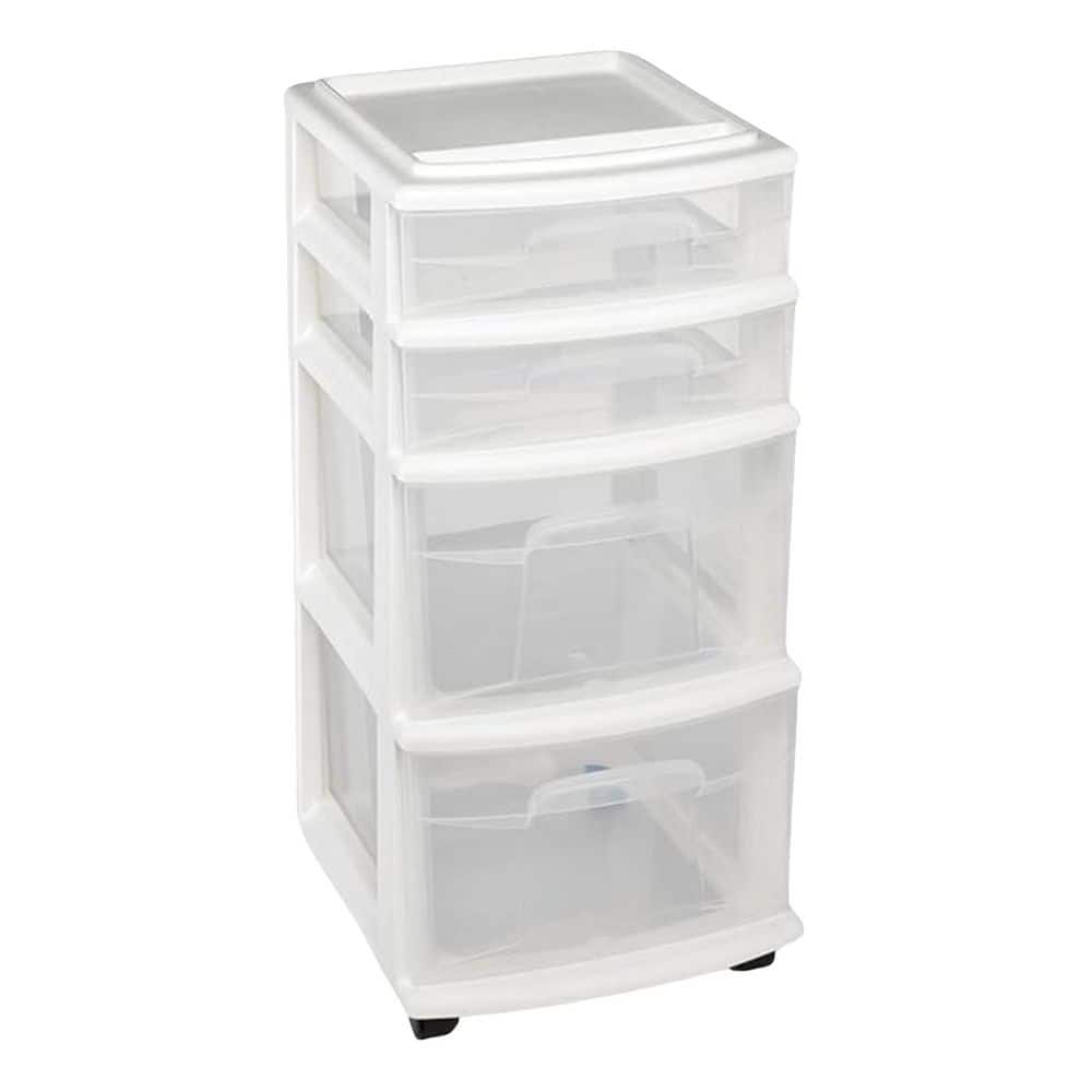 Clear Plastic 4 Drawer Medium Home Storage Container Tower, White Frame price history on PriceWatchPro