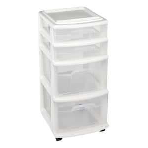 Clear Plastic 4 Drawer Medium Home Storage Container Tower, White Frame