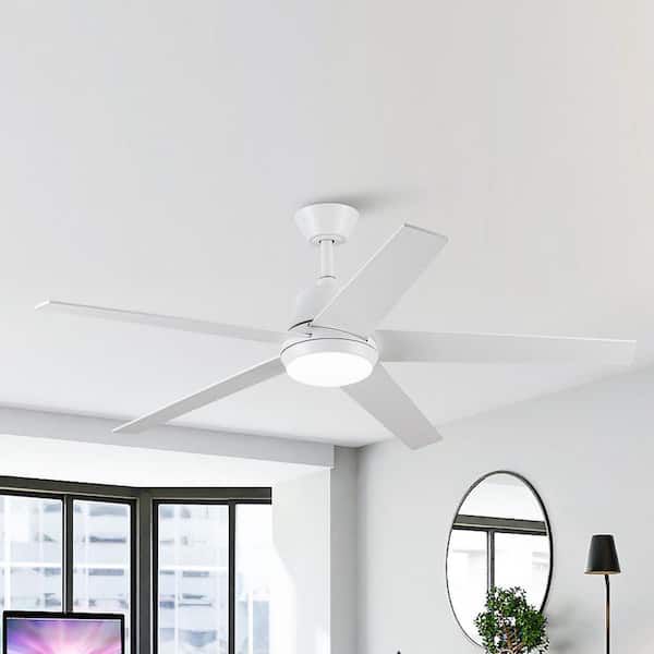 Vaczon 52 in. Indoor Integrated LED Matte White Ceiling Fan with Light and Remote Control
