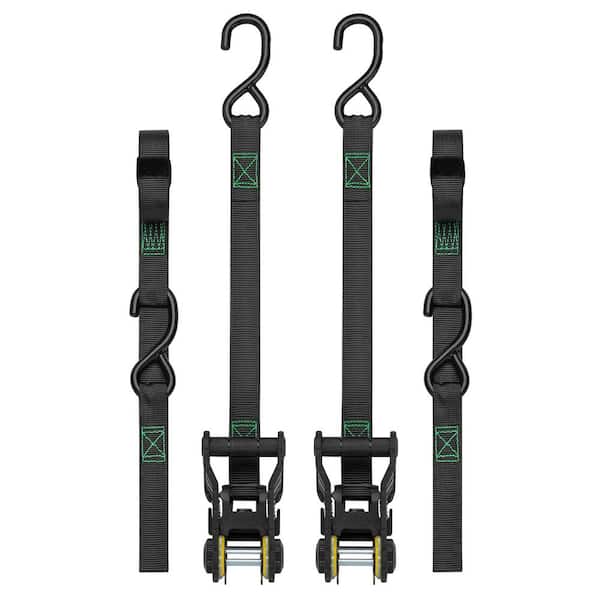 10 ft. Green Tactical Ratchet Tie Down Straps with 500 lb. Safe Work Load - 2 pack