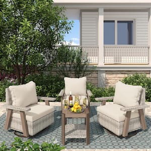 4-Piece Wicker Patio Conversation Set with 360° Swivel Chairs and Beige Cushions, Includes 1 Side Tables