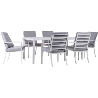 Greyson 7-Piece Aluminum Outdoor Dining Set with Grey Cushions and 72 in. x 40 in. Table