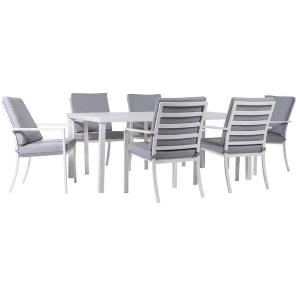 MOD Greyson 7-Piece Aluminum Outdoor Dining Set with Grey Cushions and 72 in. x 40 in. Table
