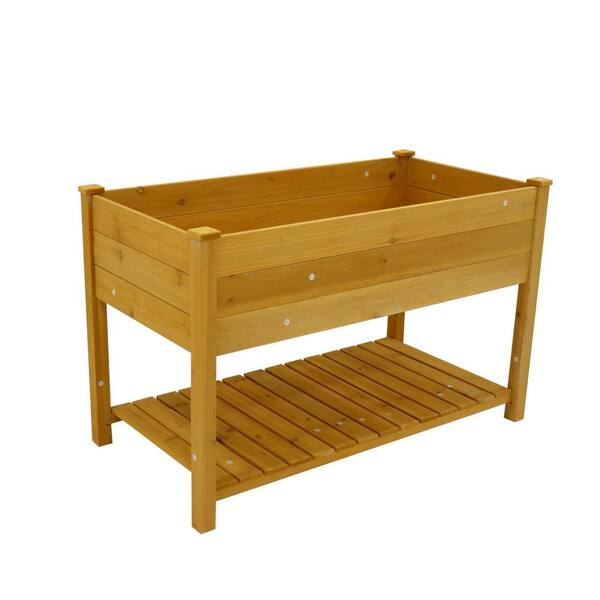WELLFOR 48.5 in. L x 24.4 in. W x 30 in. H Brown Wood Elevated Raised Garden Bed with Legs and Storage Shelf