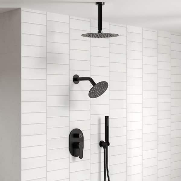 3-Spray Patterns Round Fixed Shower Head 10 and 6 in. with 2.5 GPM Ceiling Mount Dual Shower Heads in Matte Black