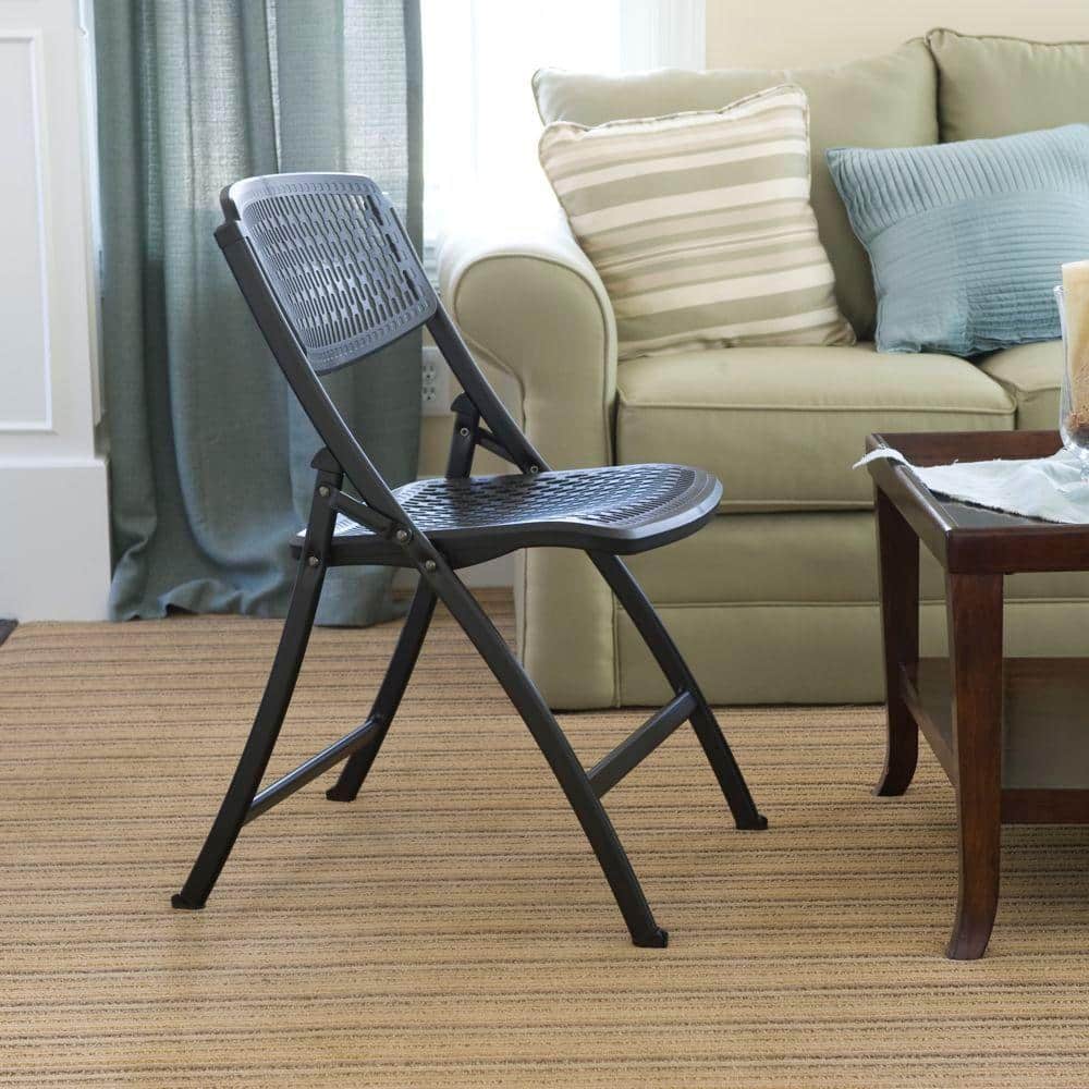 HDX Plastic Seat Folding Chair in Black