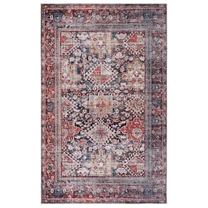 Tucson Navy/Rust 10 ft. x 14 ft. Machine Washable Floral Border Area Rug