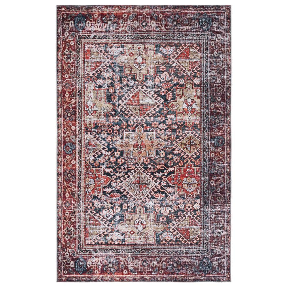 Tuscon Navy/Rust 6 ft. x 9 ft. Machine Washable Geometric Border Area Rug price history on PriceWatchPro