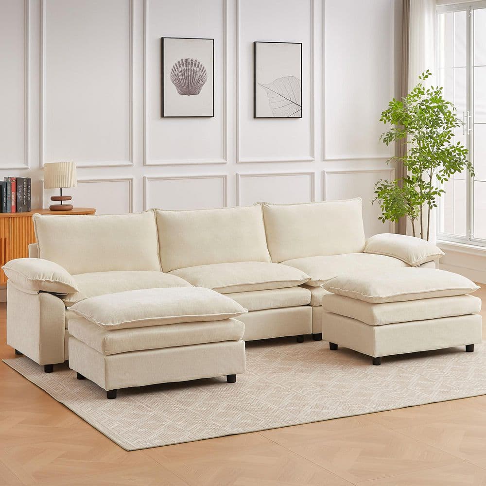 113.6 in. Square Arm U-Shaped Chenille Deluxe Pillow-Styled Modular Sectional Sofa in. Beige with 2-Ottoman price history on PriceWatchPro