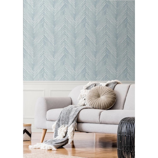 Ice Blue Otto Chevron Unpasted Paper Nonwoven Wallpaper Roll 57.5 sq. ft.