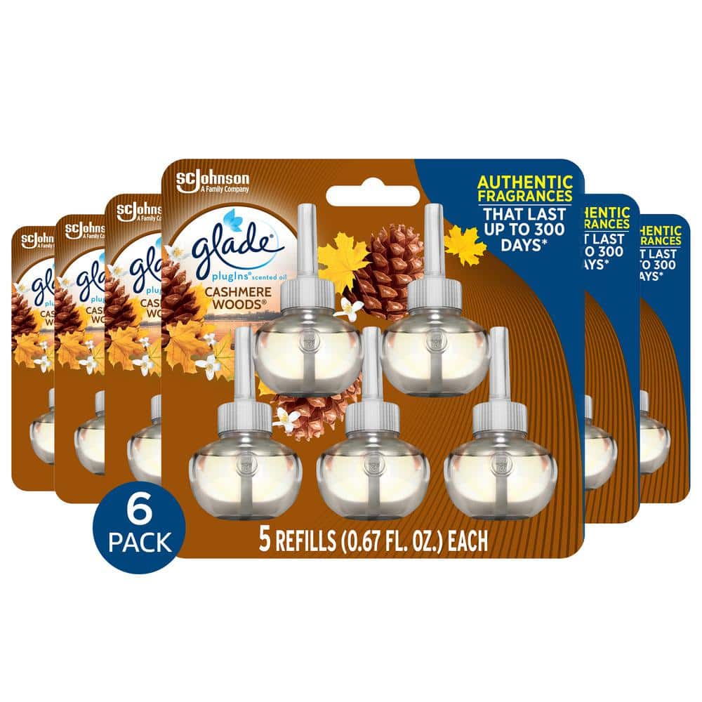 Glade 3.35 fl. oz. Cashmere Woods Scented Oil Plug-In Air Freshener Refill (30-Count) (6-Pack), Clear