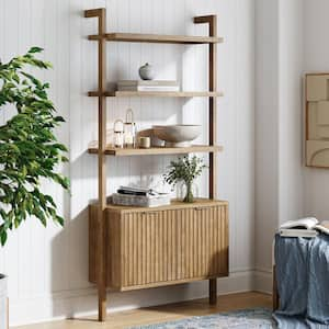 Jasper 72 in. Tall Light Brown Solid Wood 3-Shelf Standard Ladder Bookcase with Fluted Cabinet