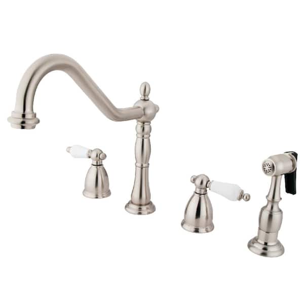 Kingston Brass Heritage 2-Handle Standard Kitchen Faucet with Side Sprayer in Brushed Nickel