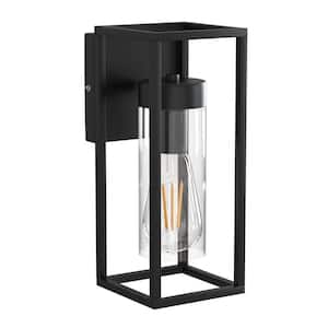 12.6 in.1-Light Black Industrial Rectangular Wall Sconce with Glass Shaded for Hallway Livingroom