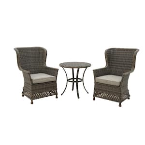 Mongue 3-Piece PE Rattan Wicker Patio Conversation Set Outdoor Chairs and Side Table with Gray Cushion for Gazebo