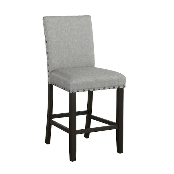 Coaster Keat 40.25 in. Antique Noir and Grey Solid Back Wood Frame Counter Height Stool with Nailhead Trim (Set of 2)
