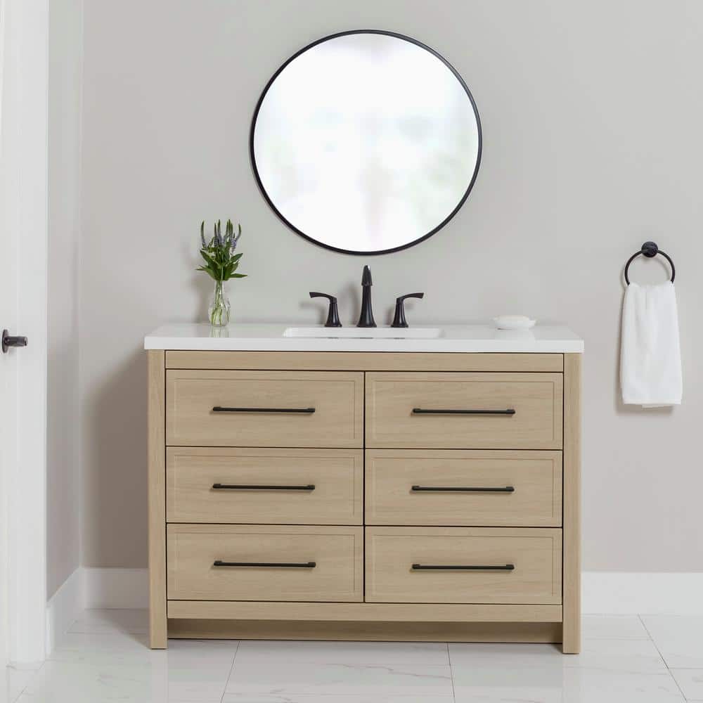Hailey 49 in. Single Sink Beige Oak Bath Vanity with White Cultured Marble 