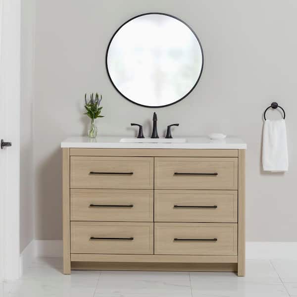 Home Decorators Collection Hailey 49 in. Single Sink Beige Oak Bath Vanity with White Cultured Marble Top (Assembled)