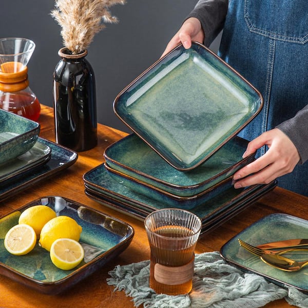 MALACASA Stern 16-Piece Green Stoneware Dinnerware Set (Service