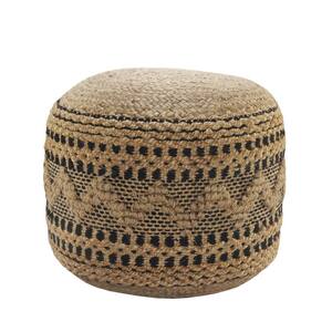 Cora Tan/Black Geometric Hand-Woven Cotton Blend Ottoman Pouf