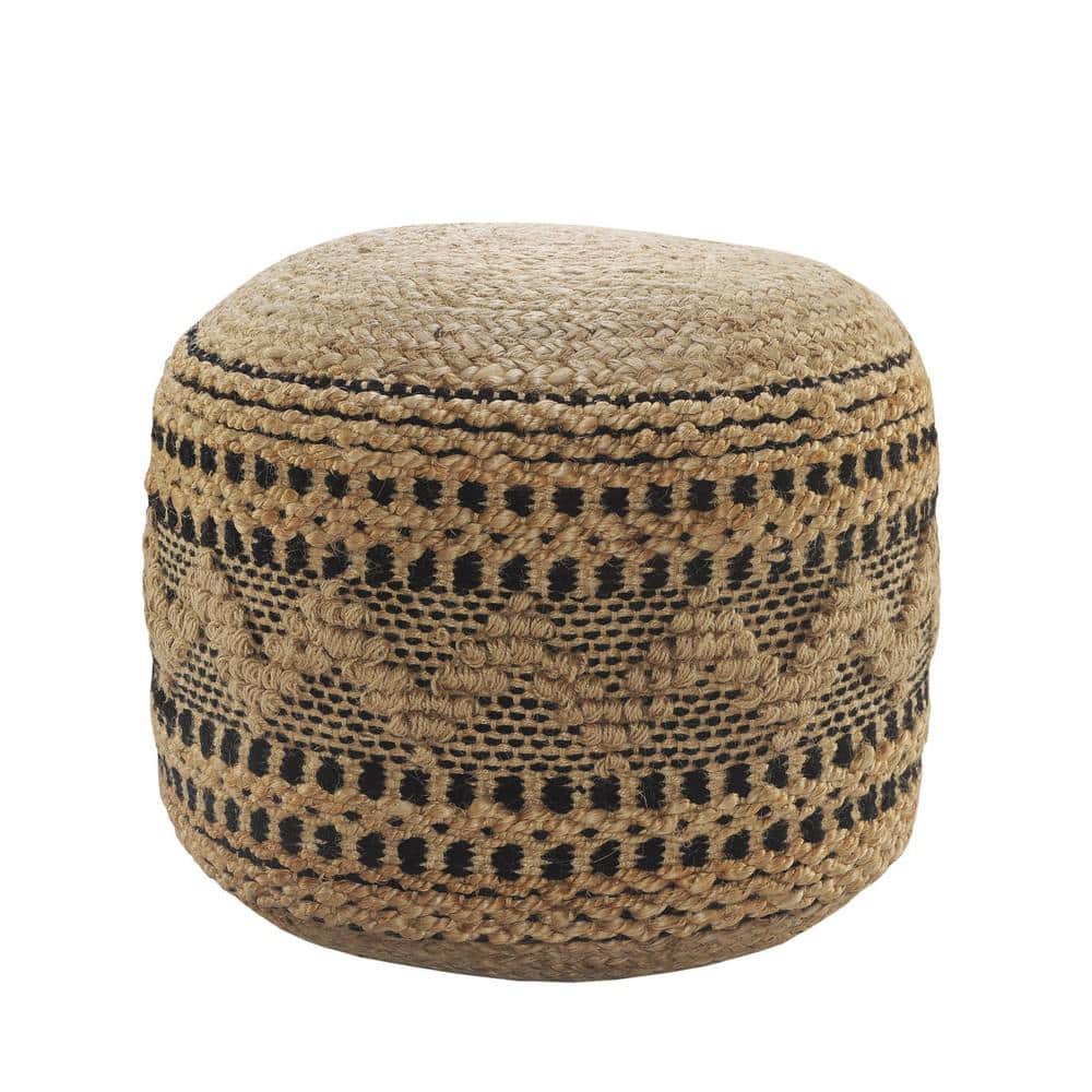 Cora Tan/Black Geometric Hand-Woven Cotton Blend Ottoman Pouf