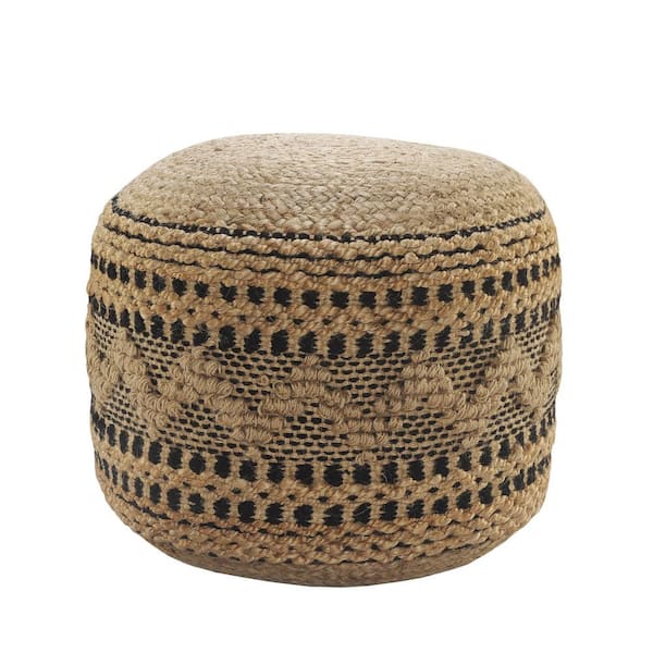Unbranded Cora Tan/Black Geometric Hand-Woven Cotton Blend Ottoman Pouf