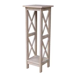Weathered Taupe Gray Solid Wood 36 in. X-Sided Plant Stand