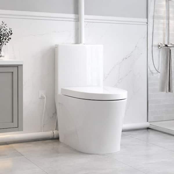 1-Piece Elongated White Macerating Toilet, 0.8/1.28 GPF Dual Flush, with 0.8 HP Macerating Pump, Seat Included