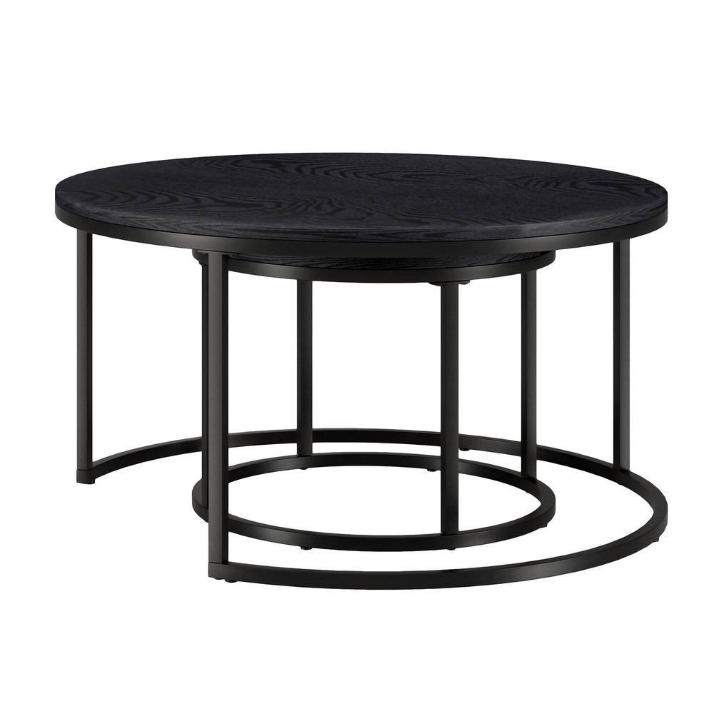 Watson Round Black Wood and Metal Nesting Coffee Table