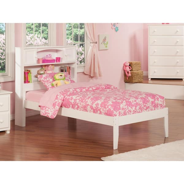 AFI Newport White Solid Wood Twin Traditional Panel Bed with Open Footboard and Attachable Turbo Device Charger