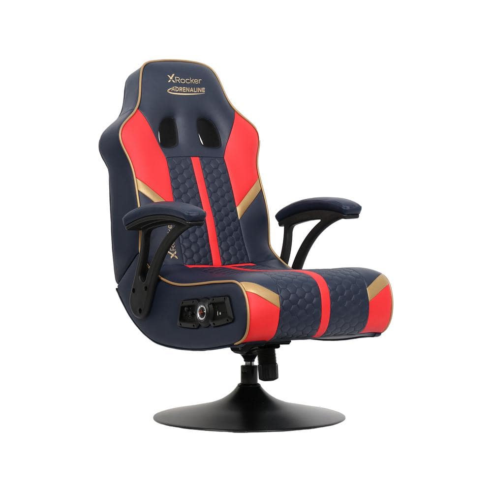 X Rocker Adrenaline Faux Leather 2.1 with Speakers Pedestal Gaming Chair in Red Blue with Arms 5112201 The Home Depot