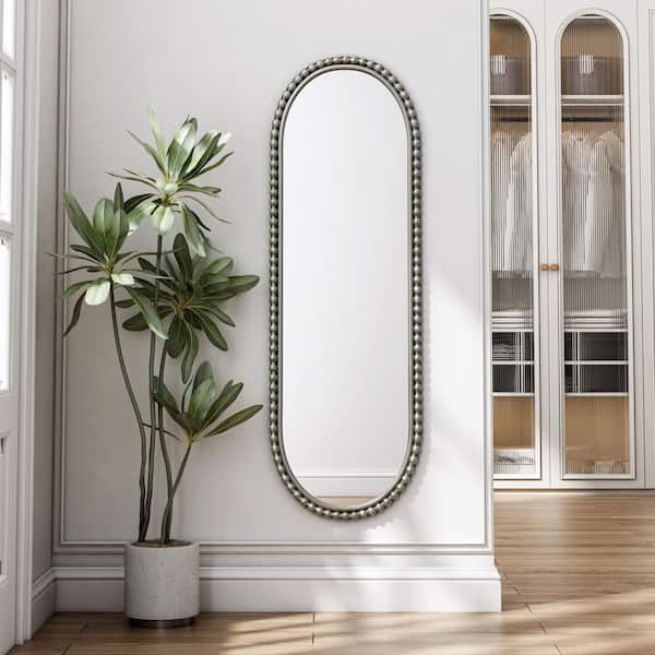 16 in. W x 47 in. H Silver Arched Full Body Wall Mirror with Vintage Applique, Wall Mounted Mirror for Bedroom