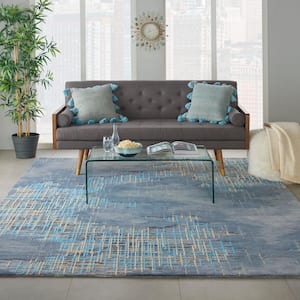 Symmetry Blue/Beige 8 ft. x 10 ft. Abstract Contemporary Area Rug