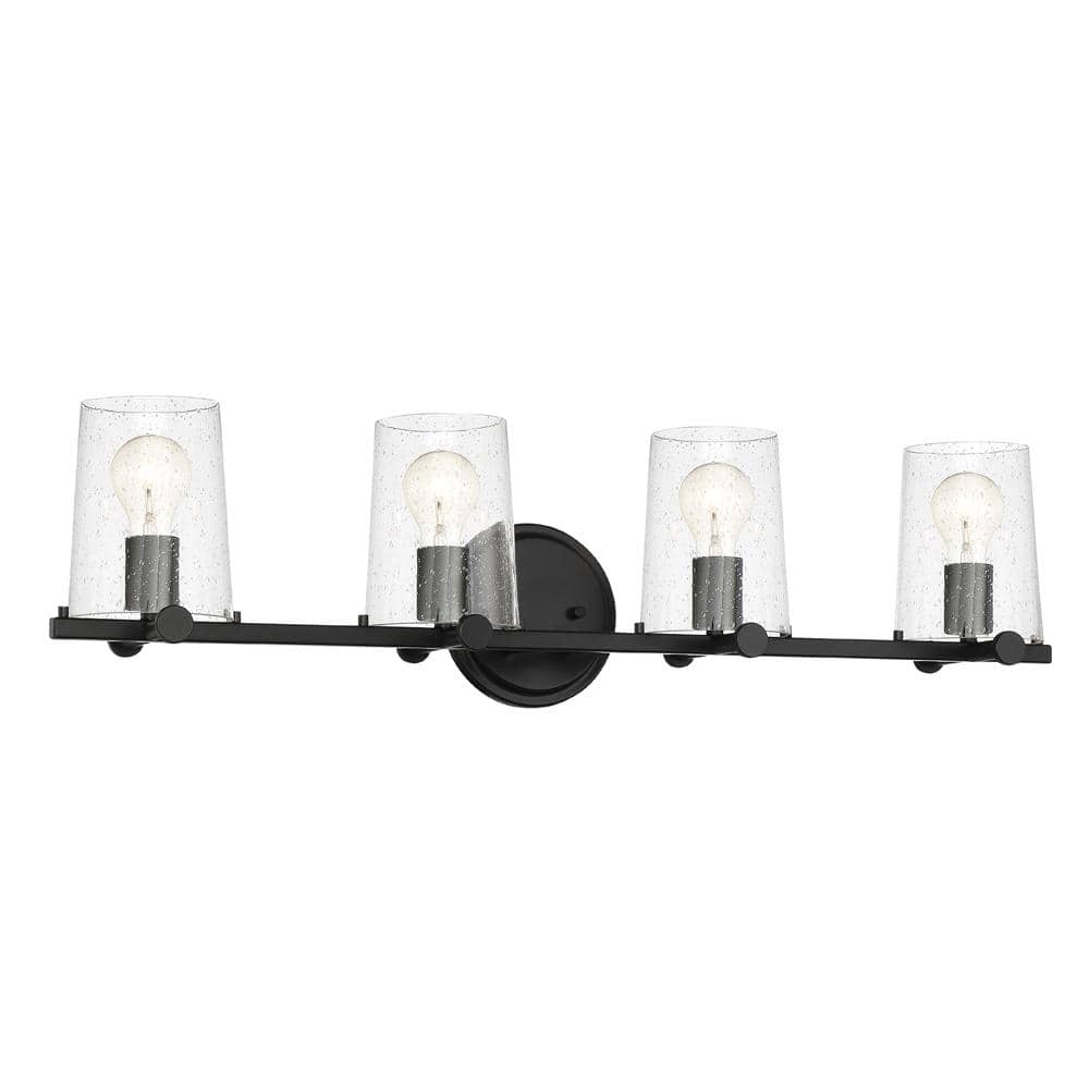 Matteson Matte Black 4-Light Seedy Glass Vanity Fixture