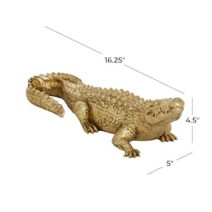 Gold Polystone Crocodile Sculpture