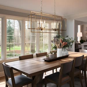 Modern 31.9 in. 8-Light Plating Brass and Flat White Candlestick Chandelier with Open Cage Shade Kitchen Island Pendant
