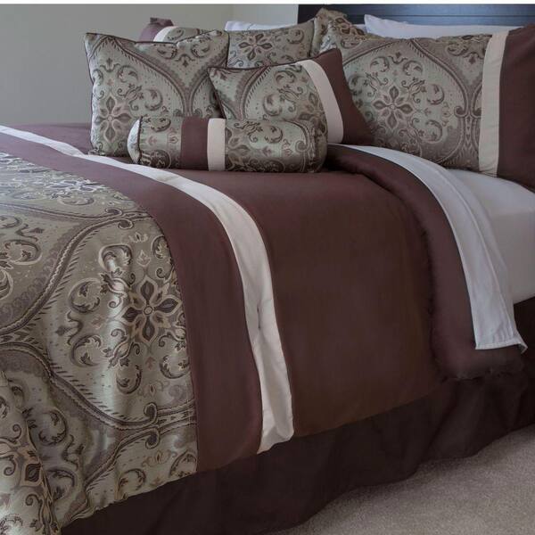 Lavish Home Geneva 7-Piece Brown Queen Comforter Set