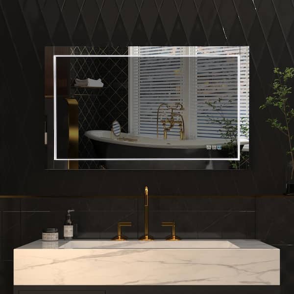 40 in. W x 24 in. H Rectangular Frameless LED Light Dimmable Anti-Fog Wall Mount Bathroom Vanity Mirror in Silver