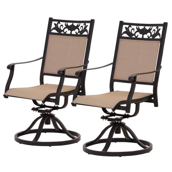 JUSKYS Dark Brown Swivel Cast Aluminum Outdoor Dining Chair (2-Pack ...