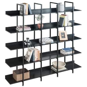 11.81 in. W x 70.87 in. H x 70.87 in. D Black 5 Tier Metal Frame Bookcase Home Office Open MDF Board Bookshelf