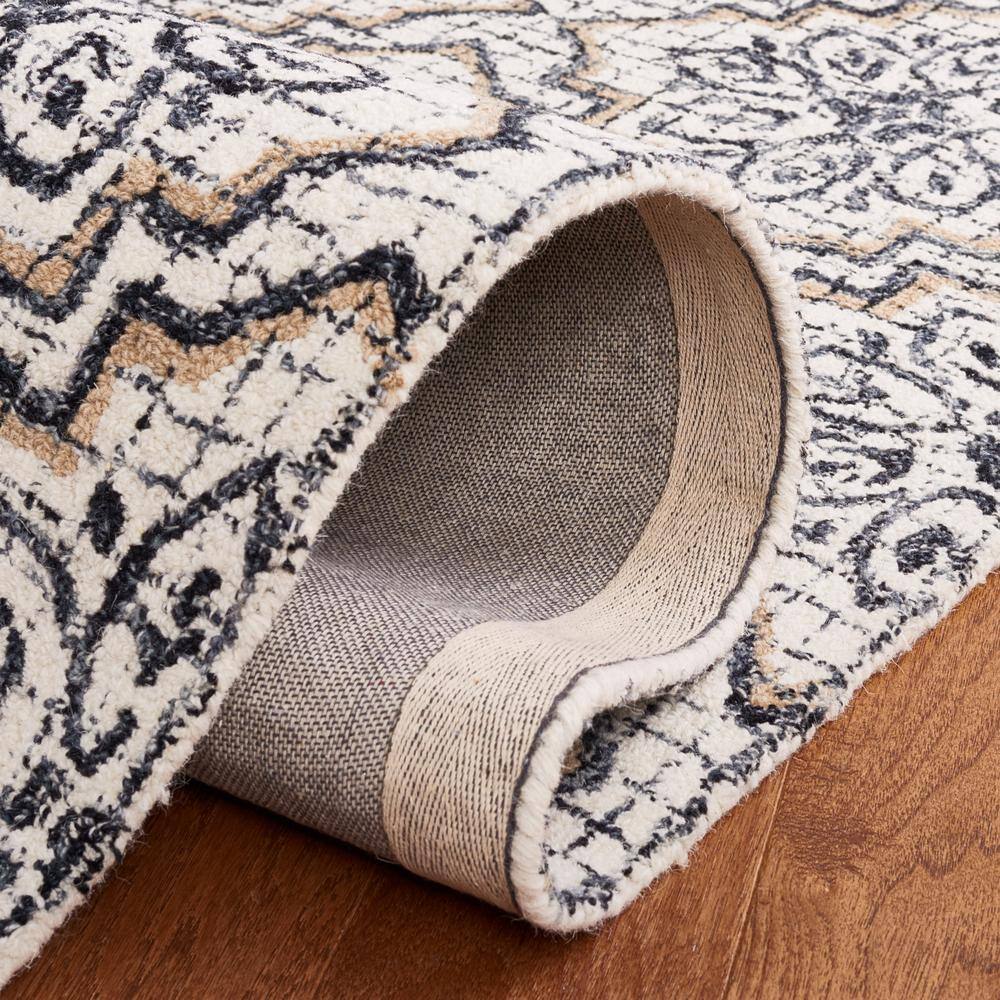 Hand-Tufted Ivory and Navy Wool 8' x 10' Abstract Rug