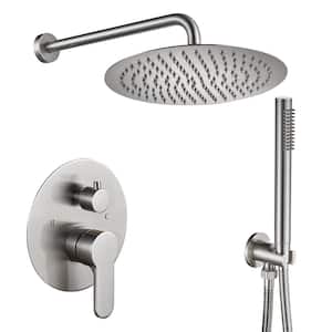 12 in. Single Handle 1-Spray Round Shower Faucet 1.8 GPM with Pressure Balance in Brushed Nickel (Valve Included)