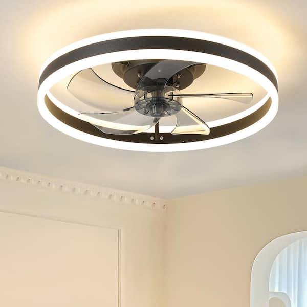 19.7 in. Indoor Black and White Embedded Installation Ceiling Fan with Dimmable LED and Transparent Gray ABS Blades