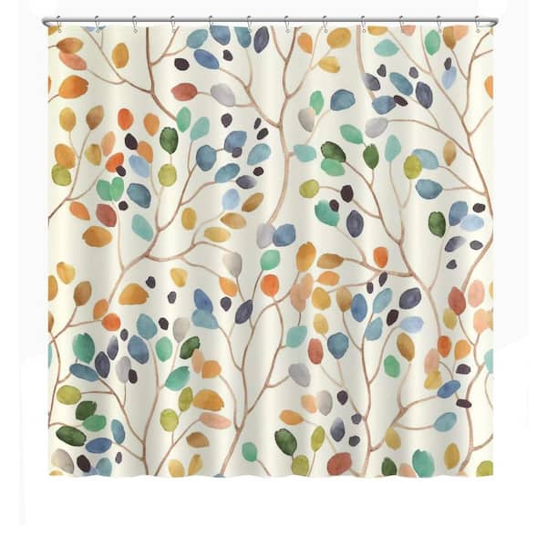 Unbranded Floral Shower Curtain 72 x 72 Bathroom Decoration Set with Colorful Leaves and Hooks in Polyester