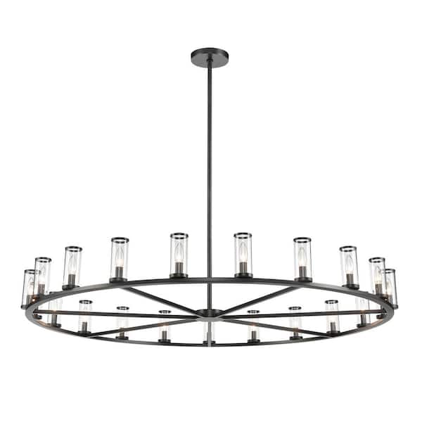 Revolve 61 in. 21-Light 60-Watt Clear Glass/Urban Bronze Chandelier