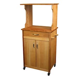 Natural Wood Kitchen Cart with Hutch Top
