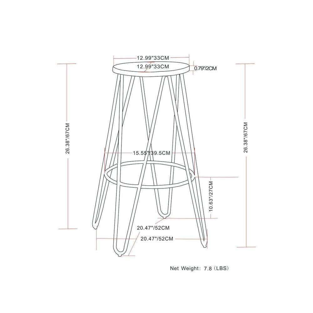 Simeon 26" Cocoa Brown and Black Metal Counter Stools with Elm Wood Seat