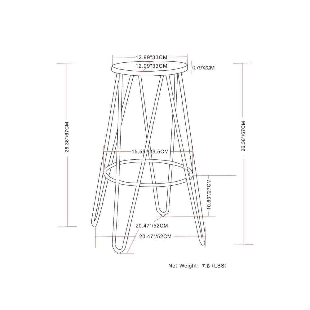 Simeon 26" Natural Wood and Black Metal Backless Counter Stools