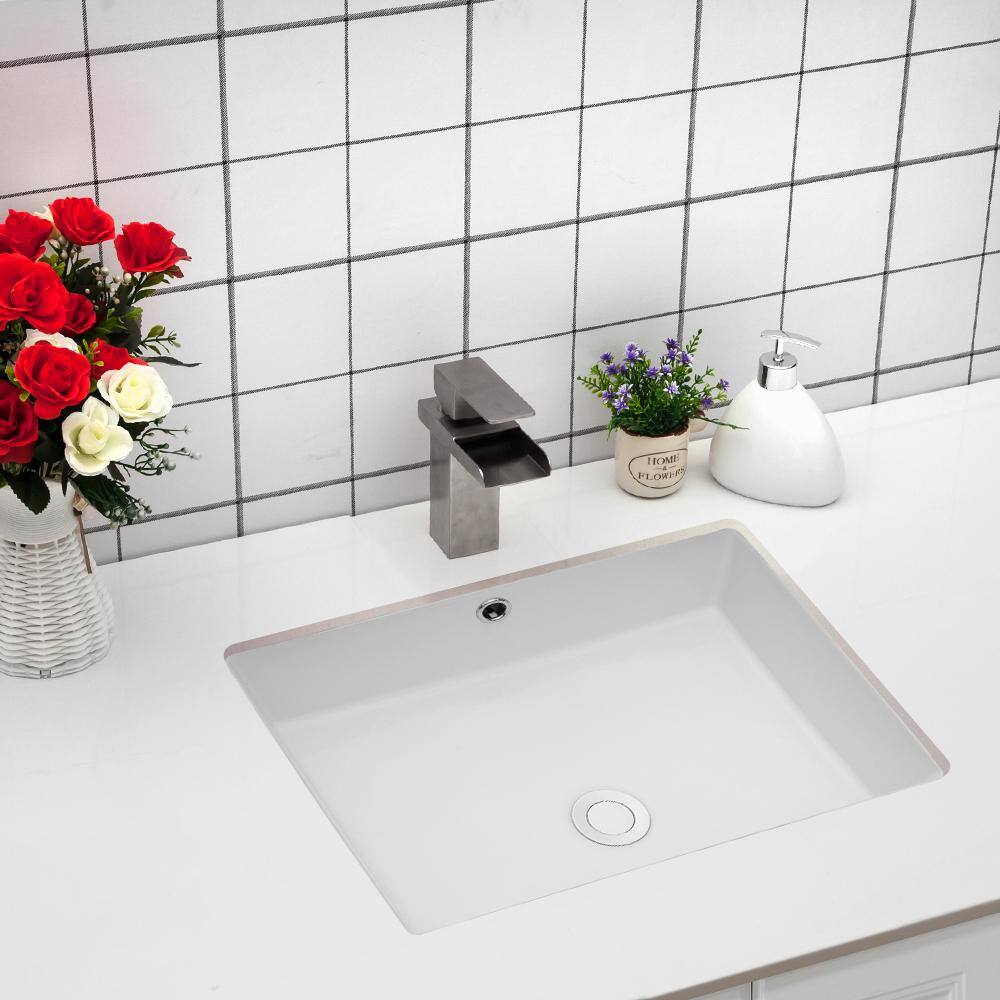 19.5" White Rectangular Ceramic Undermount Bathroom Sink